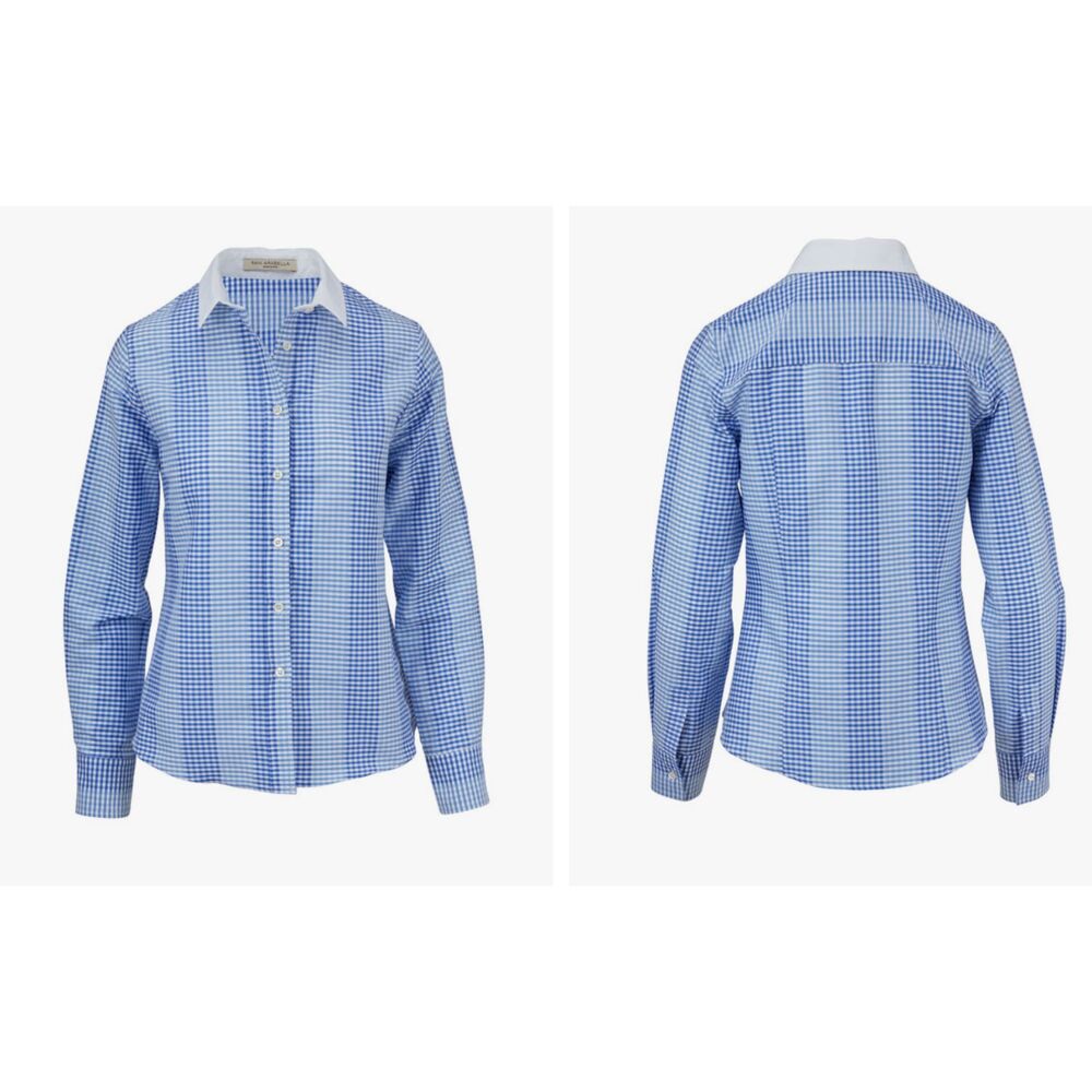 Rani Arabella Italy Blue & White Gingham Cotton Collar Button Down Shirt L
